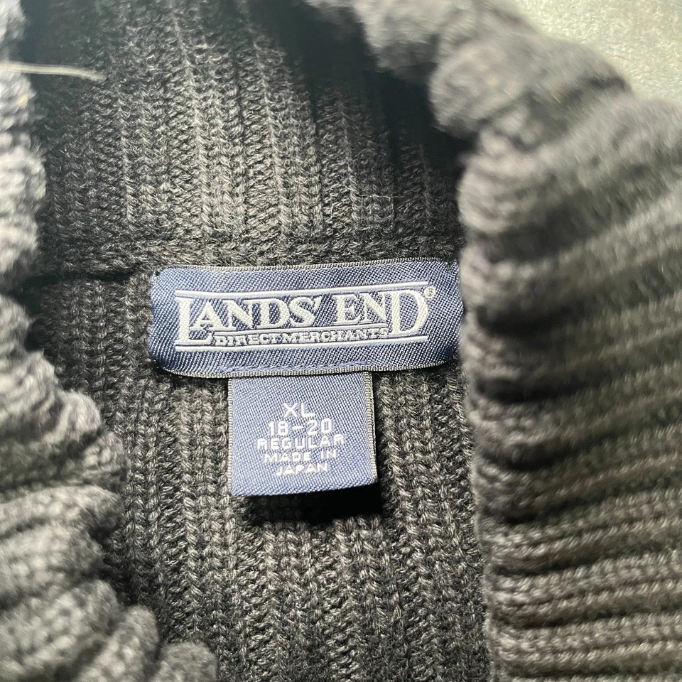 Suéter tejido con cable Lands End de colección para hombre XL hecho en Japón cremallera completa negro usado en excelente estado Foto 3 de 4