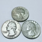 WASHINGTON SILVER QUARTERS LOT OF 3. 90% SILVER CIRCULATED COINS FREE SHIP #8665