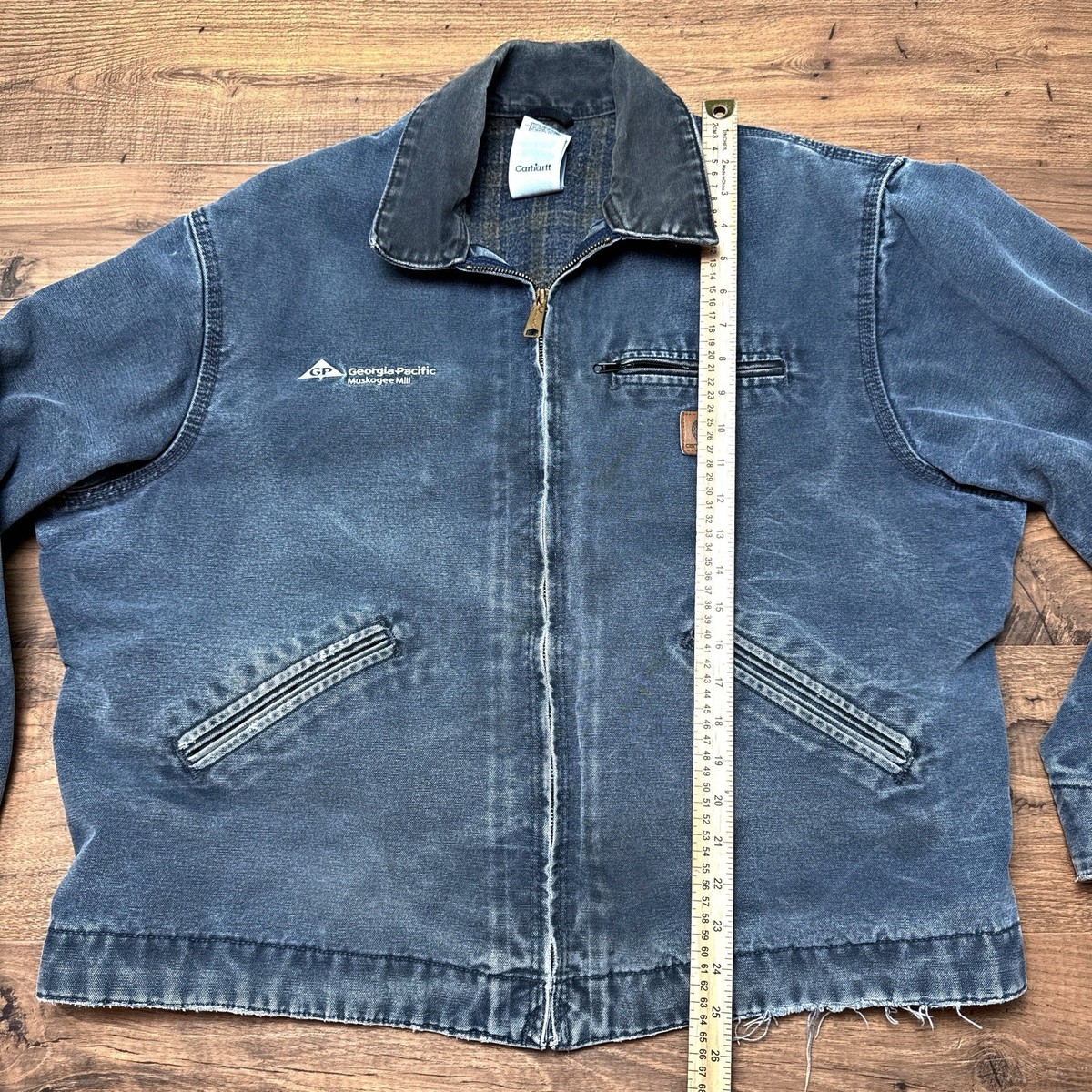 Vtg Carhartt Detroit Jacket XL J97 PTL Petrol Blue Gray Blanket