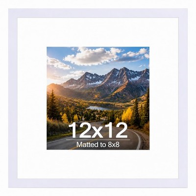Wood 12x12 Picture Frame with 8x8 Mat White, Display 8x8 with Mat or 12x12 Wi...