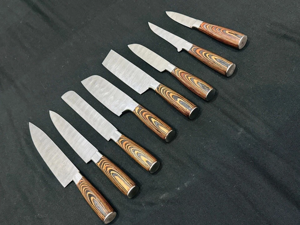 Custom Handmade Damascus Steel 8 pieces Chef Set| Kitchen Knives Set With Sheath