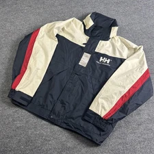 Helly Hansen Jacket Mens XL Navy Red White Sailing Hooded Windbreaker Coat