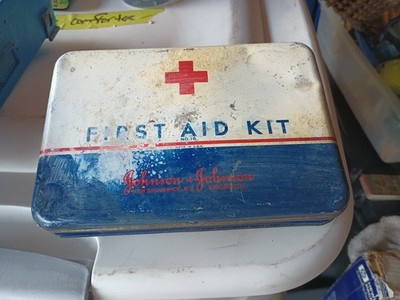 Johnson and Johnson Vintage First Aid Kit Metal Box with Original Contents