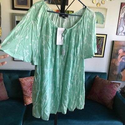 ELLOS size 20 Mint Green Floral Print Wildflowers Flutter Sleeve Peasant Top NWT