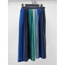 Anthropologie Maeve Metallic Sunburst Pleated Midi Skirt Blue Green Women Size S