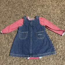 Girls Vintage Tommy Hilfiger Denim Jumper Dress Shirt 2 Piece 18-24 Months Y2K
