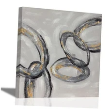 EAHunt Modern Abstract Canvas Wall Art, Grey and Gold 32"32" Circular Ring