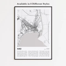 Suez City Map Print, Egypt Travel Poster, Modern Map, Wall Decor Art