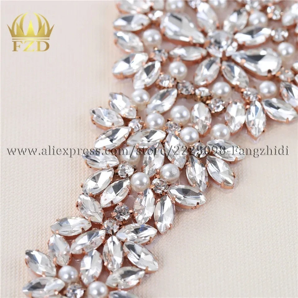 Hotfix de cristal aplique de strass ouro rosa para faixa de noiva ou pulseira faça você mesmo - Imagem 3 de 4