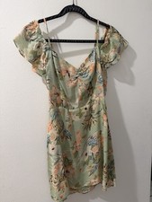 Reformation Green Tropical Floral Chiffon Off The Shoulder Mini Dress Size 2