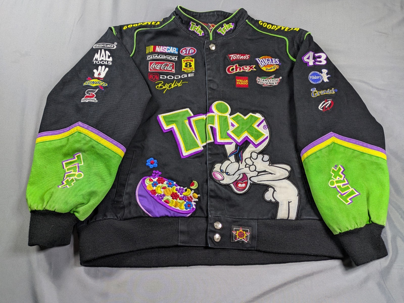 Chaqueta De Colección Trix Nascar Niños 2XL Negra Diseño JH Bobby Labonte Carreras Juveniles