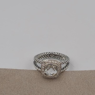 David Yurman Sterlingsilber Petite Albion Ring weißer Topas & Diamanten Größe 6