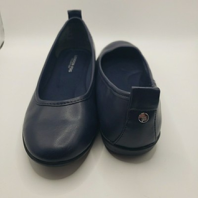 London Fog Baden Classic Round Toe Ballet Flats Navy Blue Faux Leather Size 6.5M