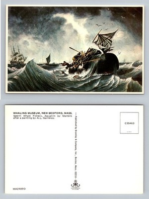 New Bedford, MA-Massachusetts, Whaling Museum Fishery Painting Vintage Postcard