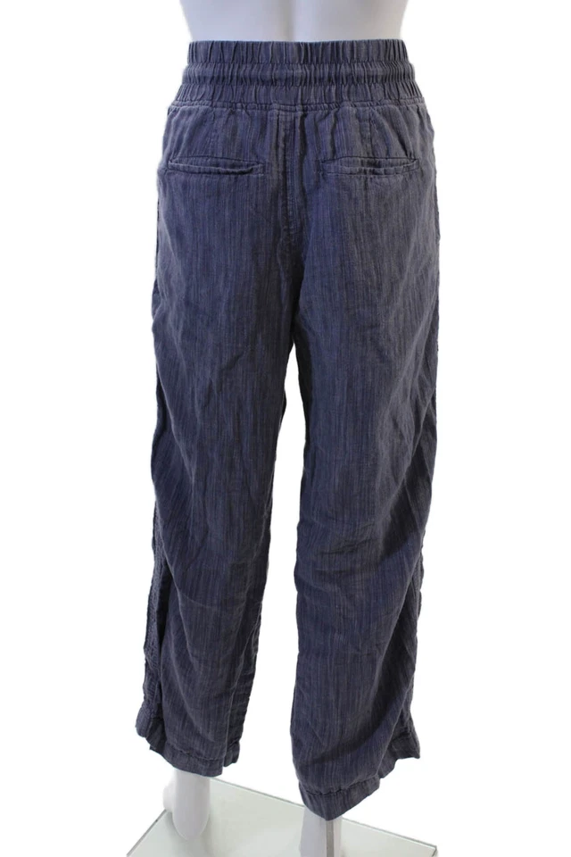 Pantalones cargo recortados de lino a rayas azul oscuro Athleta para mujer talla 4 Foto 3 de 4