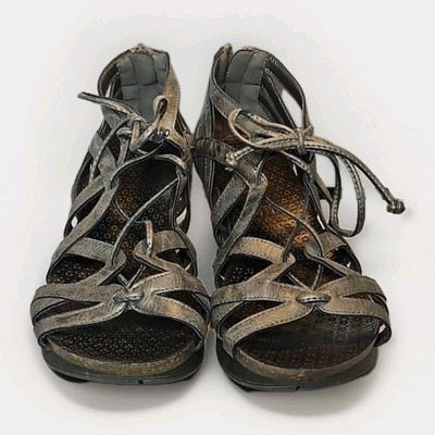 OTBT Shoes Womens 7.5 Nomadic Wedge Sandals Leather Lace Up Gray Cut Out #292