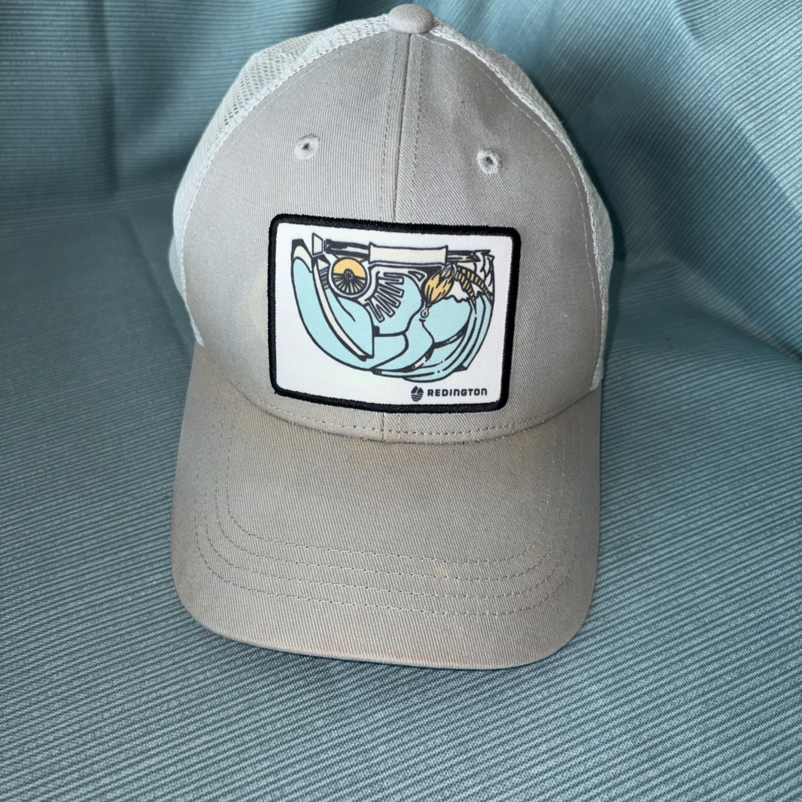 Redington Fly Fishing Trucker Hat Gray White Mesh Snapback Outdoor Angler Cap