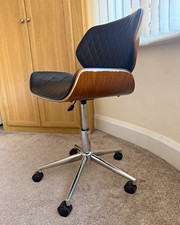 Faux Leather Quilted Swivel Office Chair, Height Adjustable, Wood Frame, Black