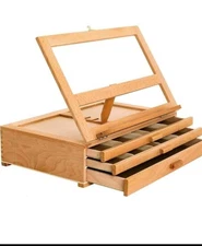 U.S. Art Supply Adjustable 3 Drawer Wooden Storage Box Easel Folding Canvas