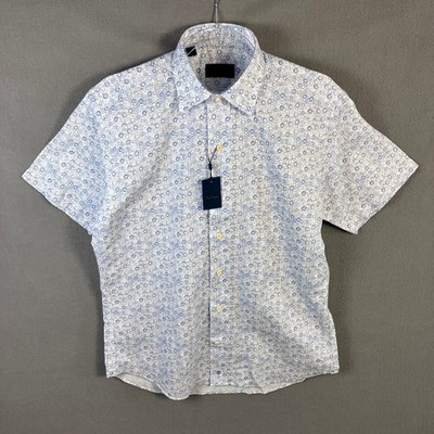 David Donahue Casual Short Sleeve Button-Up Shirt Men's Size M Blue NWT