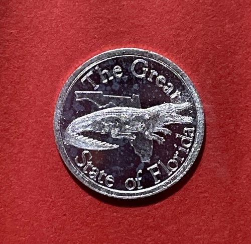 1 Gram Solid Silver Ingot! Florida Gator Image! Fine .999 Pure Silver!