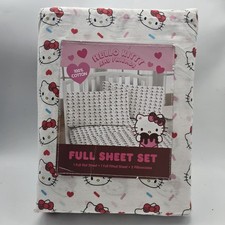 Hello Kitty Full Sheet Set Winking Confetti Hearts Friends 100 Cotton Rare