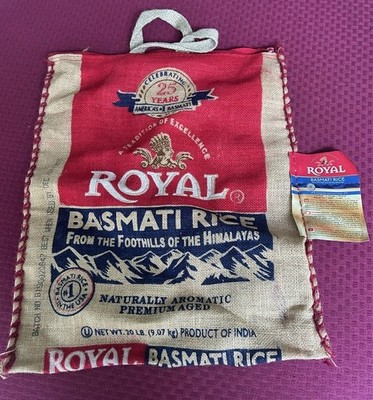 Royal Basmati Rice Bag with Zipper and Handles and Tag  18'' x 14.5''