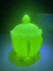 Vtg FENTON CACTUS Cream Milk Glass Covered Sugar Or Candy Bowl Uranium GLOWS