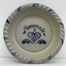 Rowe Pottery Works 10" Pie Plate Dish Pan HOMEMADE Heart Design Stoneware 1995