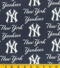 MLB NY YANKEES - LARGE BLUE LOGO Baseball 100 Cotton Fabric 1/4 yd, 9" x 58"