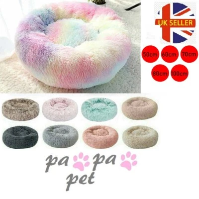 PAWPAW PET Pet Dog Cat Calming Bed Warm Fluffy Comfy Shag Nest Mattress Donut Pad S-3XL