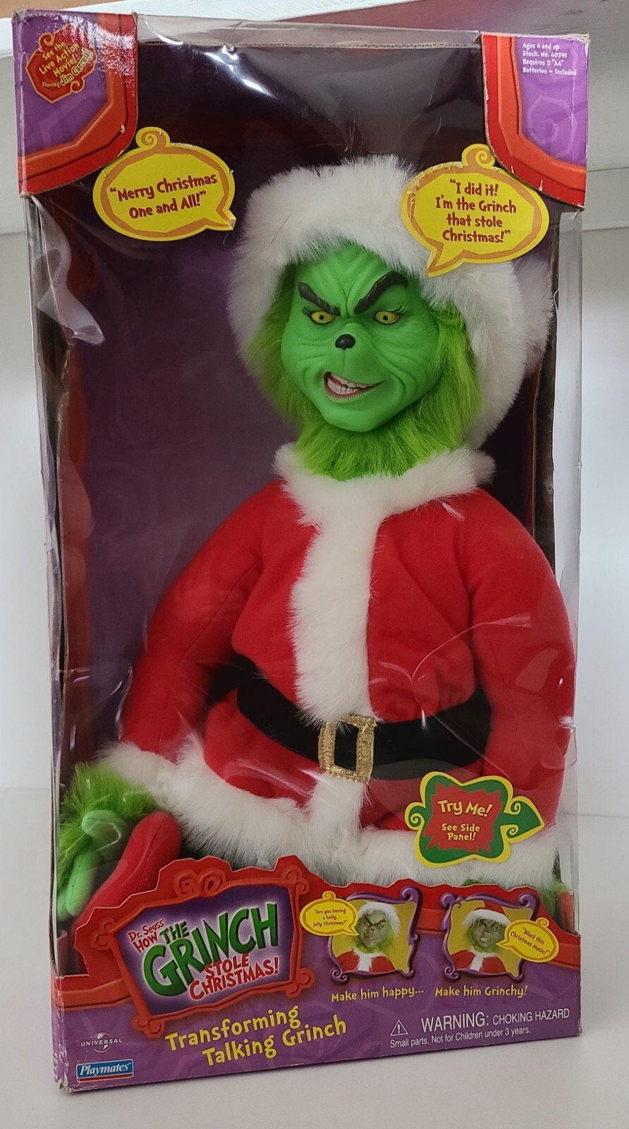 2000 Dr Suess How The Grinch Stole Christmas Transforming Talking Grinch Doll 