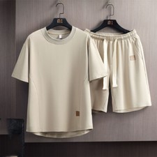 Mens Tracksuit 2-Piece Set Short Sleeve T Shirt Shorts Sweatsuit Outfit Set