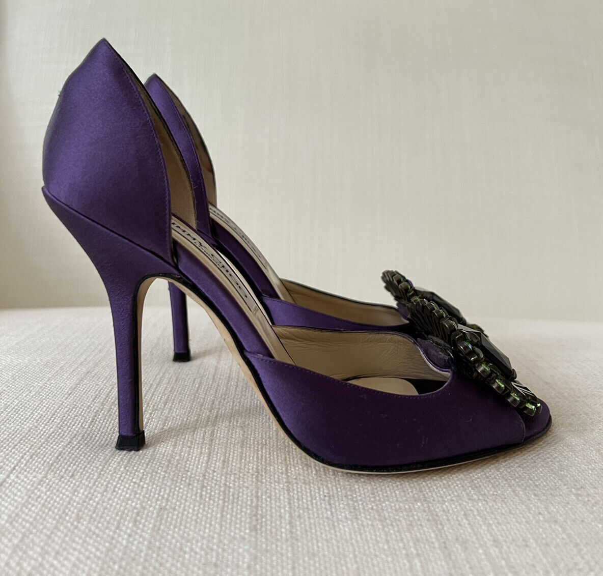 Jimmy Choo Purple Satin Jewelled Kendal Heels Size 36.5 USED Jimmy Choo Purple Satin Jewelled Kendal Heels Size 36.5 USED