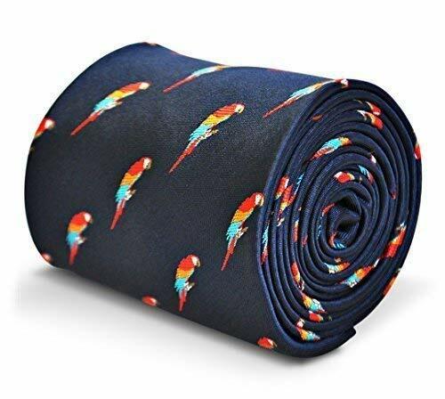 Frederick Thomas Designer Mens Tie - Dark Navy Blue - Embroidered Parrot Bird