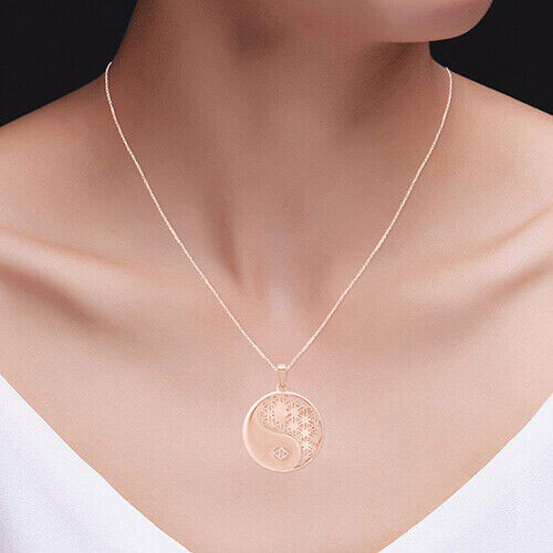 Alternate view of Yin Yang Balance Flower Life Pendant Necklace 14k Rose Gold Plated Silver Women