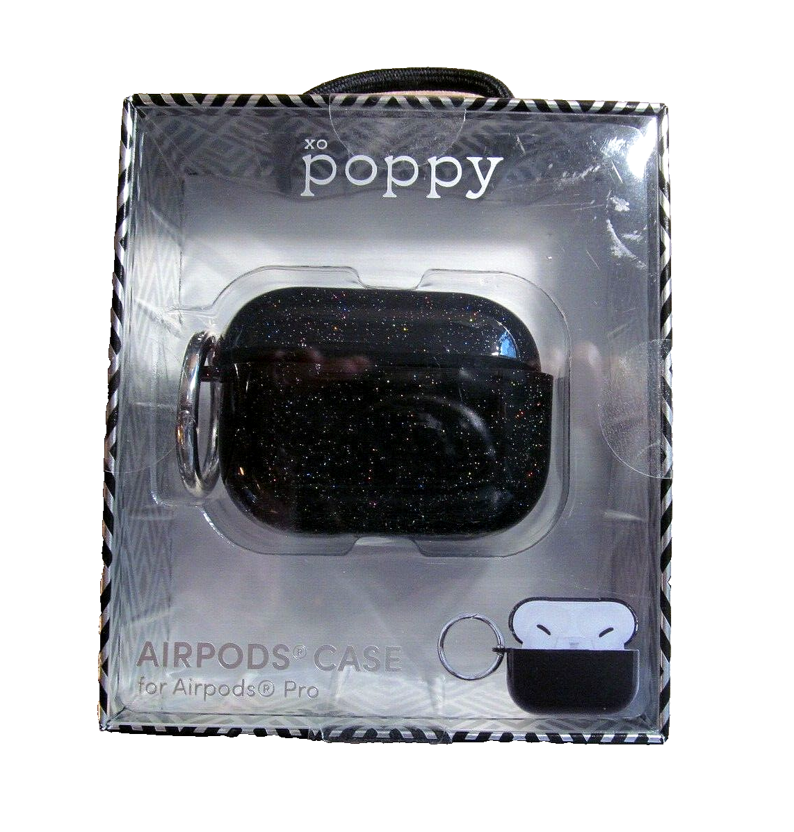Glittery Black AirPods Pro Case with XO Poppy Nib & Keychain-image