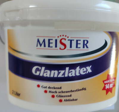 2 Liter Meister Glanzlatex weiß, Latexfarbe glänzend gut deckend