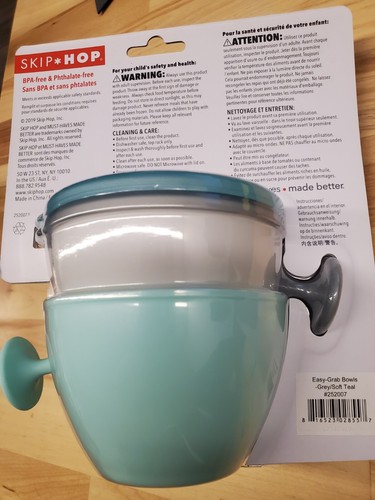 Skip Hop Baby Bowls, Easy-Grab, 2 Pack, Grey/Soft Teal - NEW - Picture 5 of 5