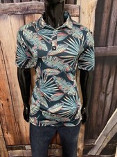 Bad Birdie Golf SS Turquoise Blue  Pink Jungle Print Polo Shirt Size XL