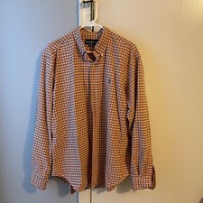 Polo Ralph Lauren Button Shirt Mens Classic Fit Long Sleeve Orange Blue Pony XL