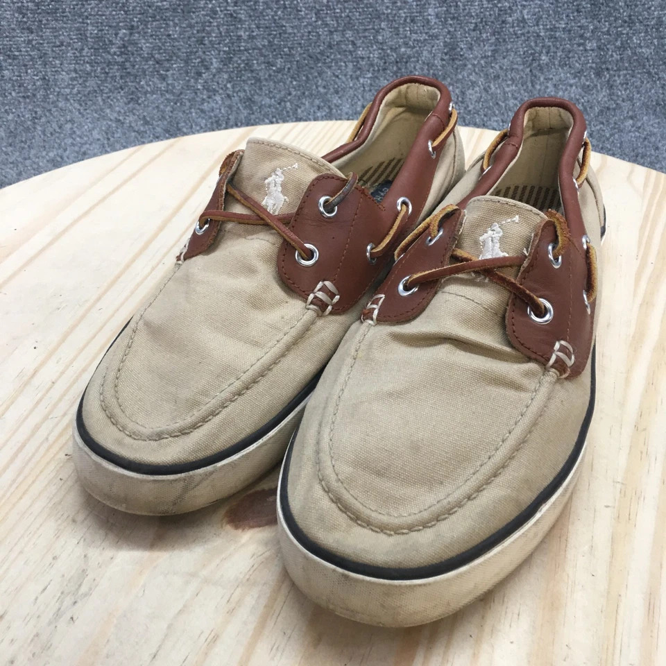 Zapatos de barco Polo de Ralph Lauren para hombre 10 D Rylander con cordones cómodos beige lona Foto 3 de 4