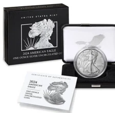 2024 W $1 AMERICAN SILVER EAGLE 1 OUNCE UNCIRCULATED COIN OGP COA
