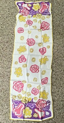 Vintage Vera Neumann Scarf--Pink Yellow Purple Floral 14''x41'' #55