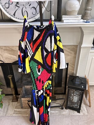 AKIRA multicolor smocked off the shoulder maxi dress - sz M medium | eBay