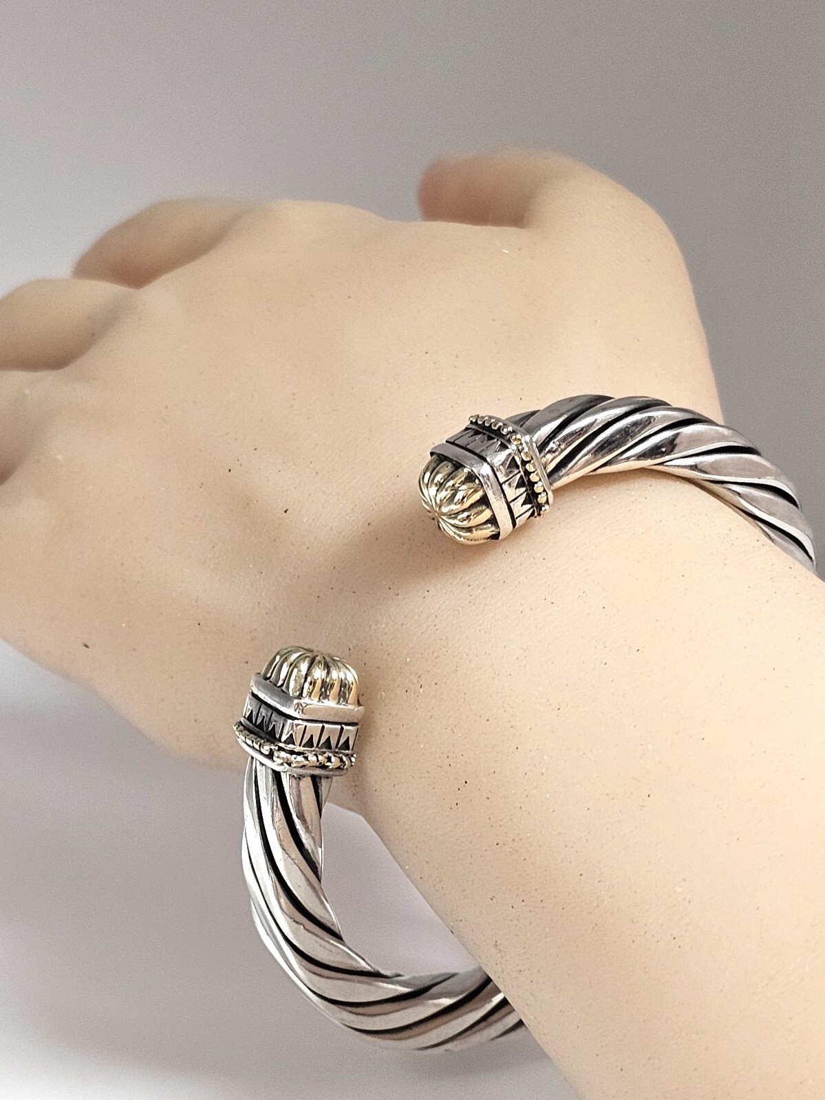 Sterling and 14K Hinged Rectangular Cable Cuff Br… - image 12