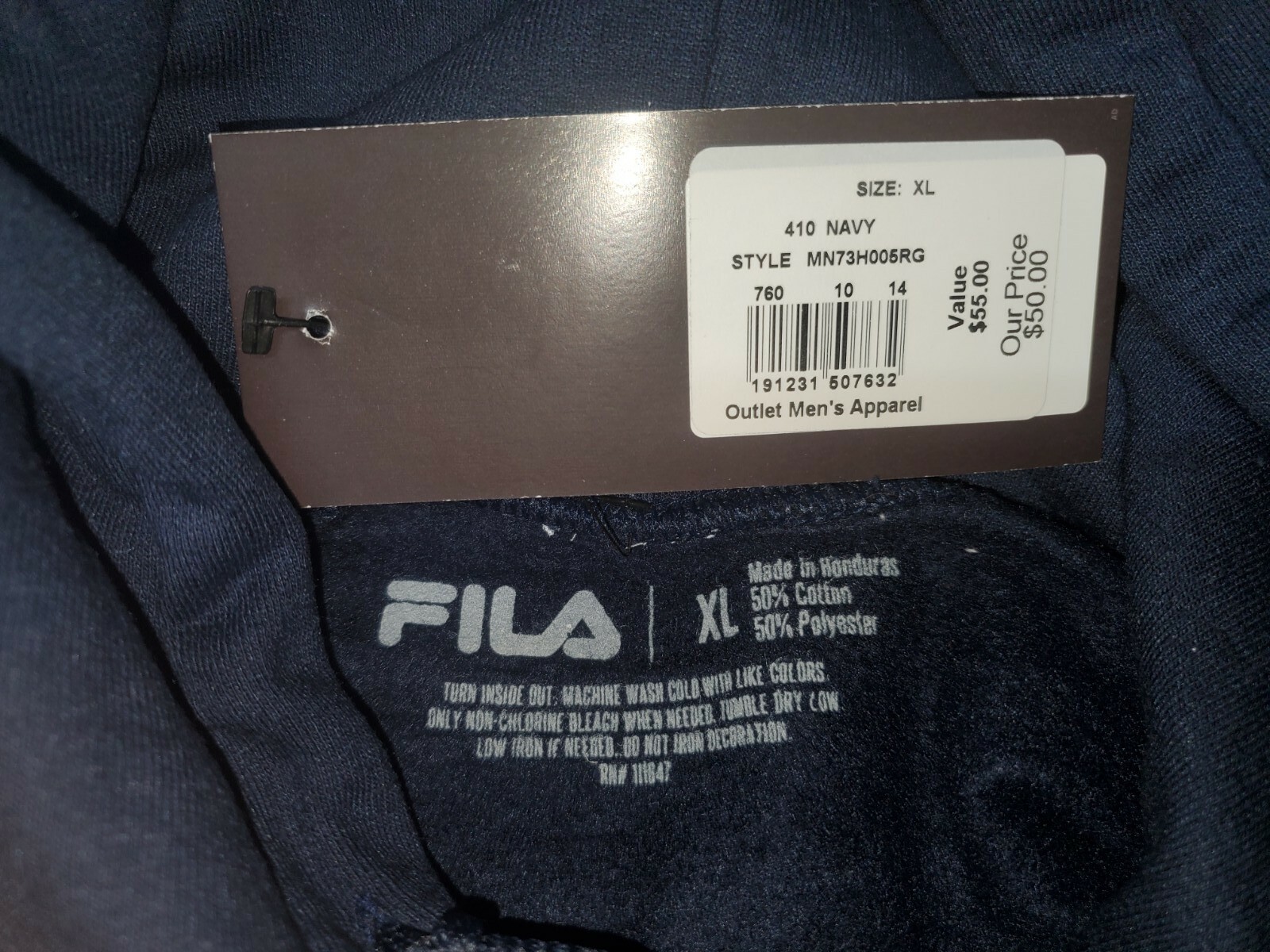 Felpa con cappuccio pullover uomo blu navy FILA AUTENTICA NUOVA CON ETICHETTE TAGLIA XL
