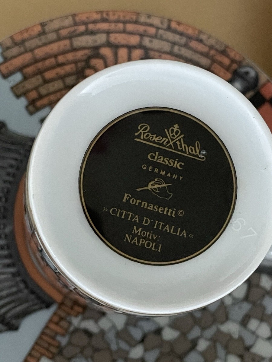 Fornasetti Rosenthal CITTA D'ITALIA Set 2 Espresso Cups Saucers