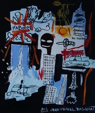 Fine unique painting – Expressive cityscape, signed Jean Michel Basquiat, w COA
