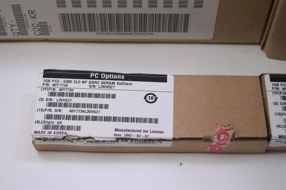 Lot of 70 Lenovo 40Y7734 - 3000 1GB 2Rx8 PC2-5300S DDR2-667 SDRAM New - Image 2 of 3